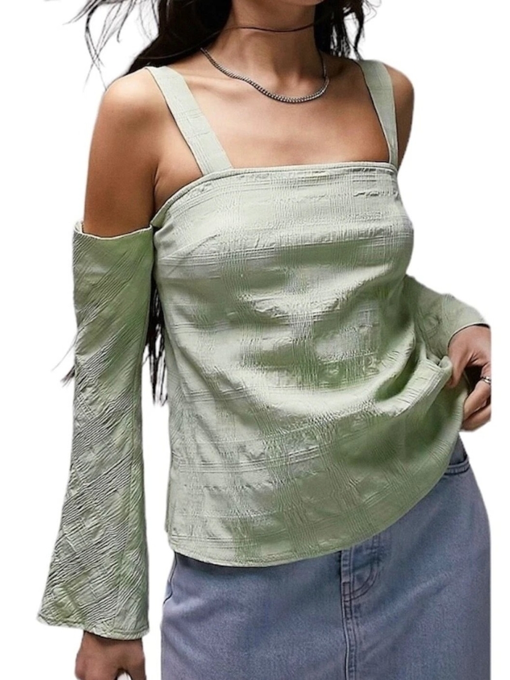 Topshop Light Green Cold-Shoulder Square Neck Camisole